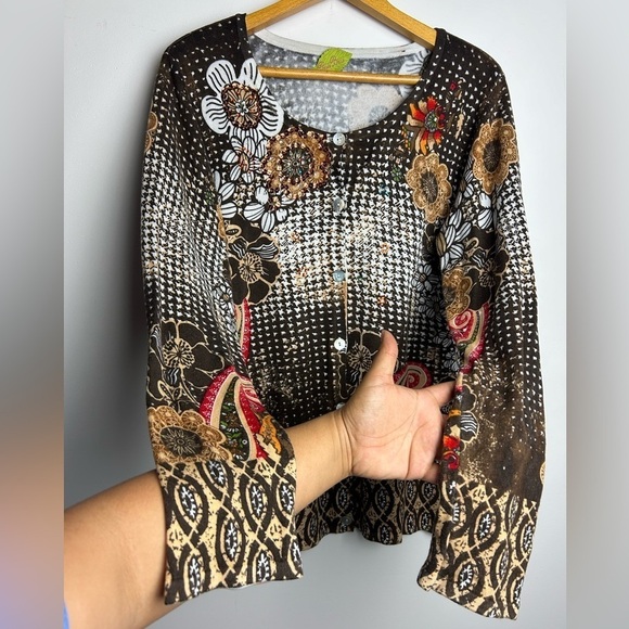 Prima Bella VTG Y2K SZ M Artsy Long Sleeve sequins Fall Paisley Cardigan Sweater - Picture 5 of 14